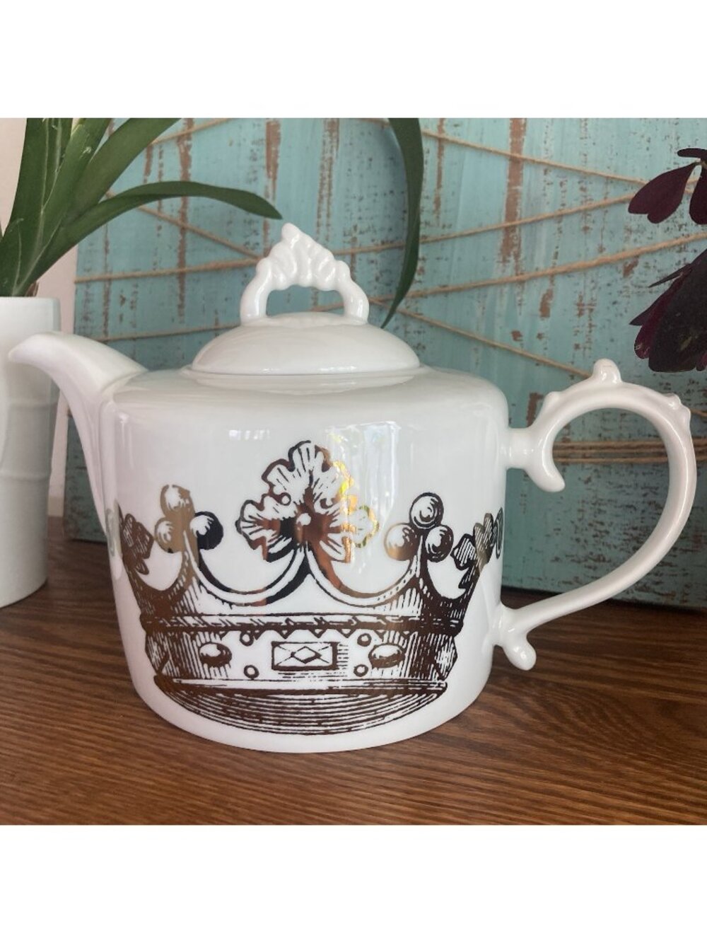 Kings Road Redux by Rossana Modern Baroque Tea Pot Retired Gold Crown Wood Print